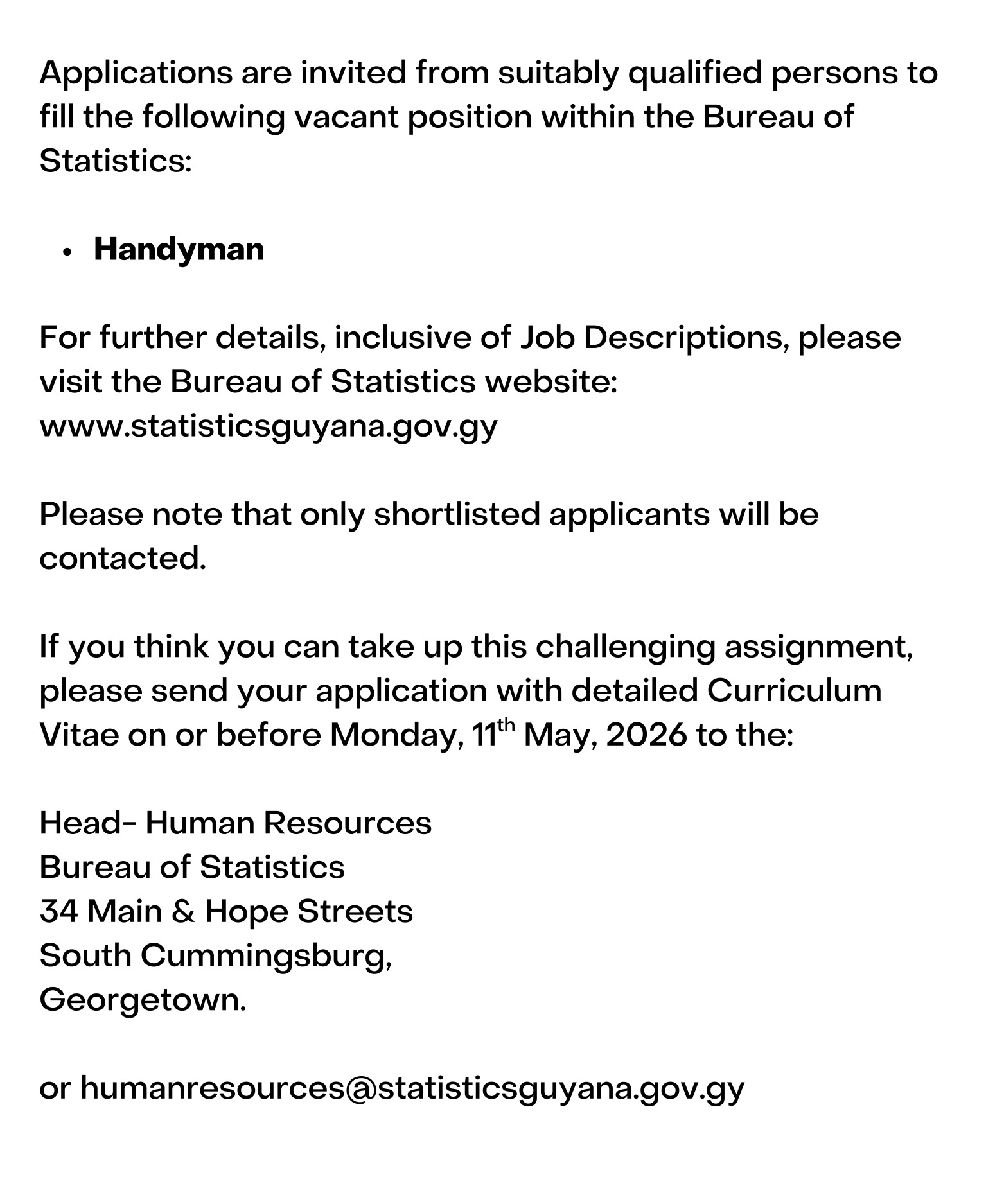 BoS vacancy-Handyman
